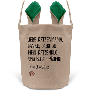 22Feels® Katzenmama Frauchen Katzen Osterkorb mit Henkel Ostergeschenk Tragetasche Ostern Deko Osternest Körbchen Hasenohren (Beige/Grün)-Ostern Tragetasche-22Feels