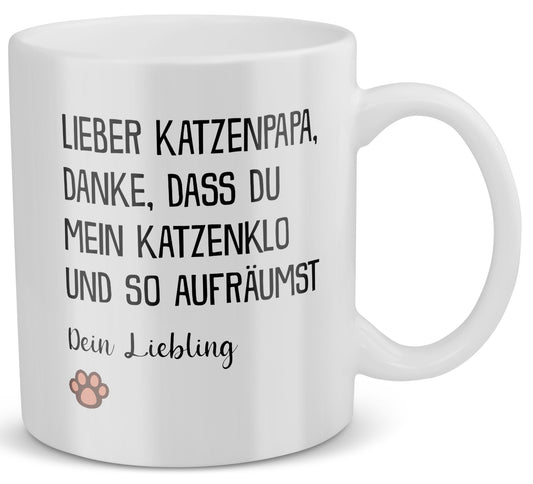 22Feels® Geschenk für Katzenpapa - Tasse mit Spruch: Danke, Dass Du Mein Katzenklo Aufräumst (Weiss, 320ml)-Weisse Tasse 320ml-22Feels