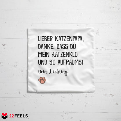 22Feels® Katzenpapa Geschenk für Cat Dads und Katzen-Herrchen - Kissen mit Spruch (Weiss 40x40cm)-Kissen Weiss 40x40-22Feels