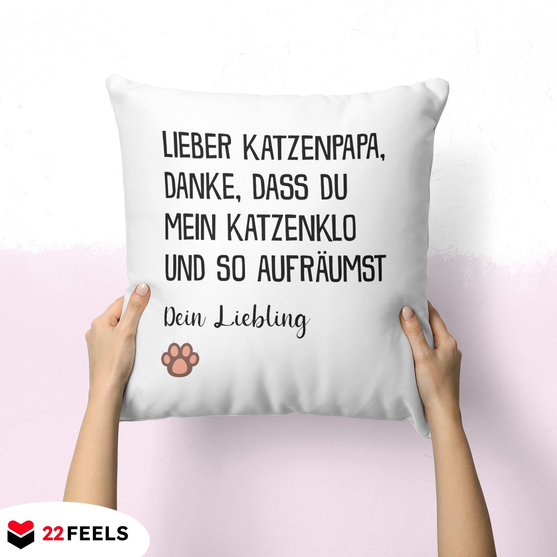 22Feels® Katzenpapa Geschenk für Cat Dads und Katzen-Herrchen - Kissen mit Spruch (Weiss 40x40cm)-Kissen Weiss 40x40-22Feels