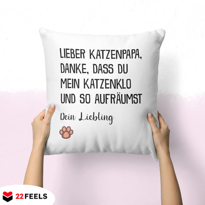 22Feels® Katzenpapa Geschenk für Cat Dads und Katzen-Herrchen - Kissen mit Spruch (Weiss 40x40cm)-Kissen Weiss 40x40-22Feels