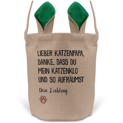 22Feels® Katzenpapa Herrchen Katzen Osterkorb mit Henkel Ostergeschenk Tragetasche Ostern Deko Osternest Körbchen Hasenohren (Beige/Grün)-Ostern Tragetasche-22Feels