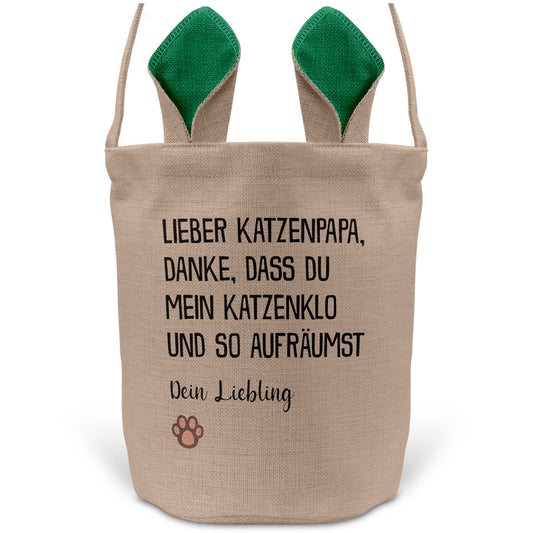 22Feels® Katzenpapa Herrchen Katzen Osterkorb mit Henkel Ostergeschenk Tragetasche Ostern Deko Osternest Körbchen Hasenohren (Beige/Grün)-Ostern Tragetasche-22Feels