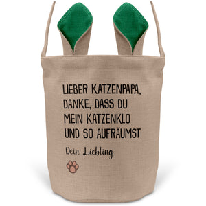 22Feels® Katzenpapa Herrchen Katzen Osterkorb mit Henkel Ostergeschenk Tragetasche Ostern Deko Osternest Körbchen Hasenohren (Beige/Grün)-Ostern Tragetasche-22Feels
