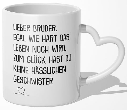 22Feels® Bruder Geschenk - Tasse mit Spruch (Herzhenkel, Weiss, 320ml)-Tasse Weiss Herzhenkel 320ml-22Feels