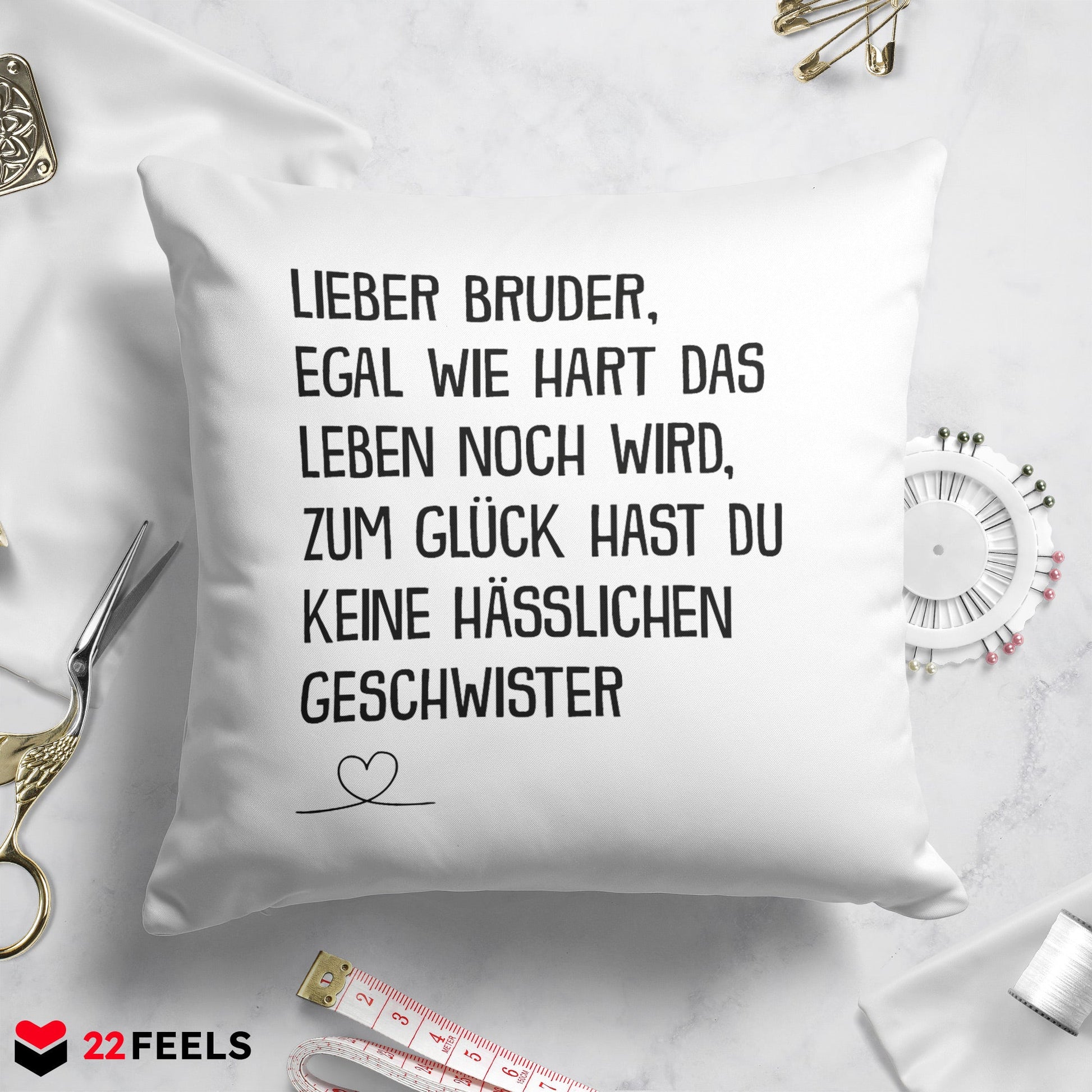 22Feels® Bruder Geschenk - Kissen mit Spruch (Weiss 40x40cm)-Kissen Weiss 40x40-22Feels