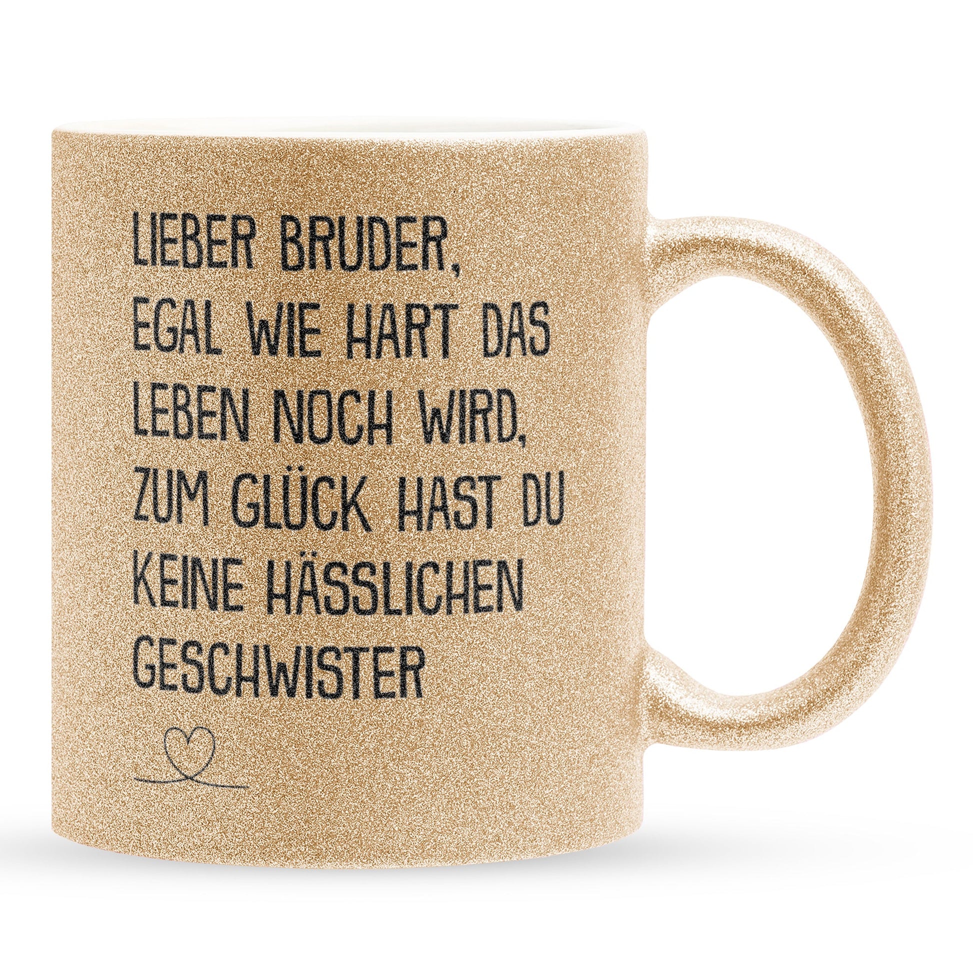 22Feels® Bruder Geschenk - Glitzertasse mit Spruch (Gold, 320ml)-Glitzertasse Gold 320ml-22Feels