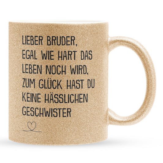 22Feels® Bruder Geschenk - Glitzertasse mit Spruch (Gold, 320ml)-Glitzertasse Gold 320ml-22Feels