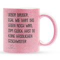 22Feels® Bruder Geschenk - Glitzertasse mit Spruch (Pink, 320ml)-Glitzertasse Pink 320ml-22Feels