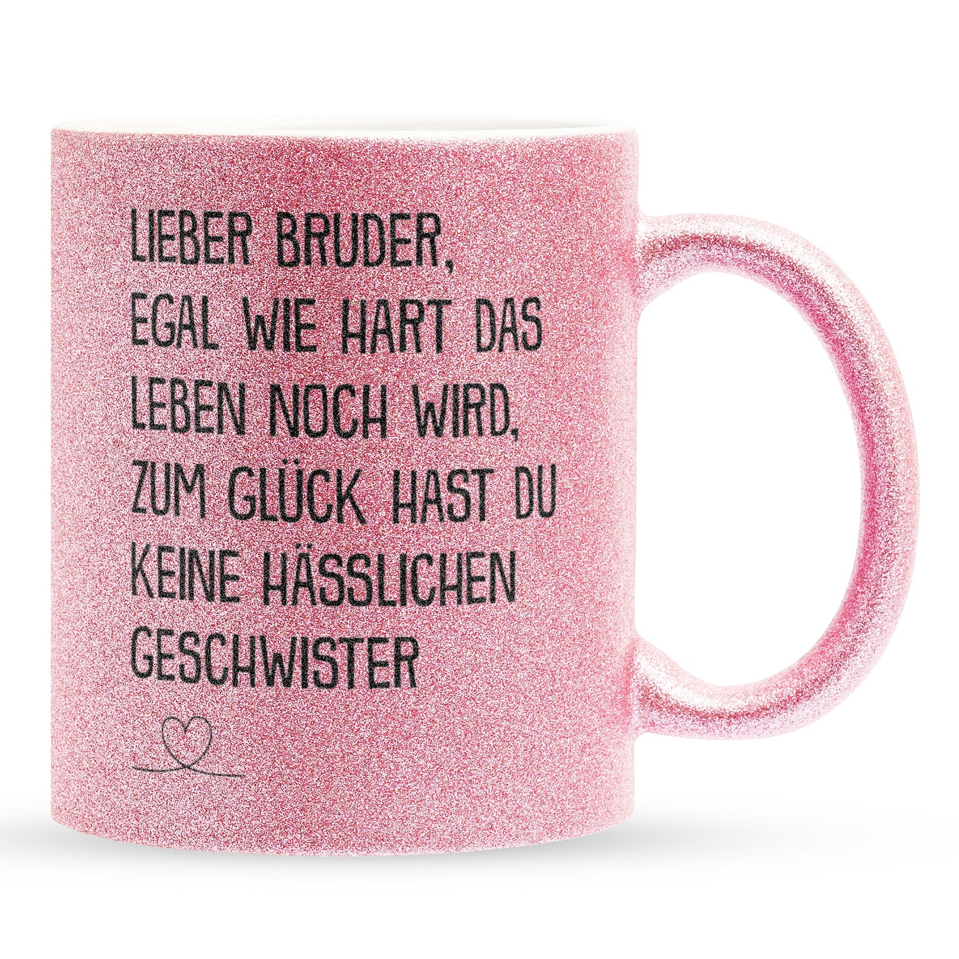 22Feels® Bruder Geschenk - Glitzertasse mit Spruch (Pink, 320ml)-Glitzertasse Pink 320ml-22Feels