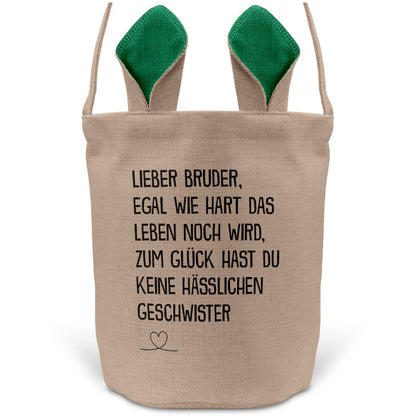 22Feels® Bruder Geschwister Osterkorb mit Henkel Ostergeschenk Tragetasche Ostern Deko Osternest Körbchen Hasenohren (Beige/Grün)-Ostern Tragetasche-22Feels