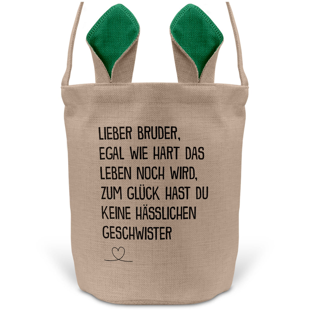 22Feels® Bruder Geschwister Osterkorb mit Henkel Ostergeschenk Tragetasche Ostern Deko Osternest Körbchen Hasenohren (Beige/Grün)-Ostern Tragetasche-22Feels