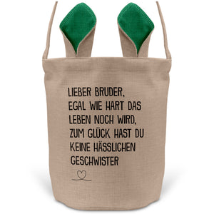 22Feels® Bruder Geschwister Osterkorb mit Henkel Ostergeschenk Tragetasche Ostern Deko Osternest Körbchen Hasenohren (Beige/Grün)-Ostern Tragetasche-22Feels