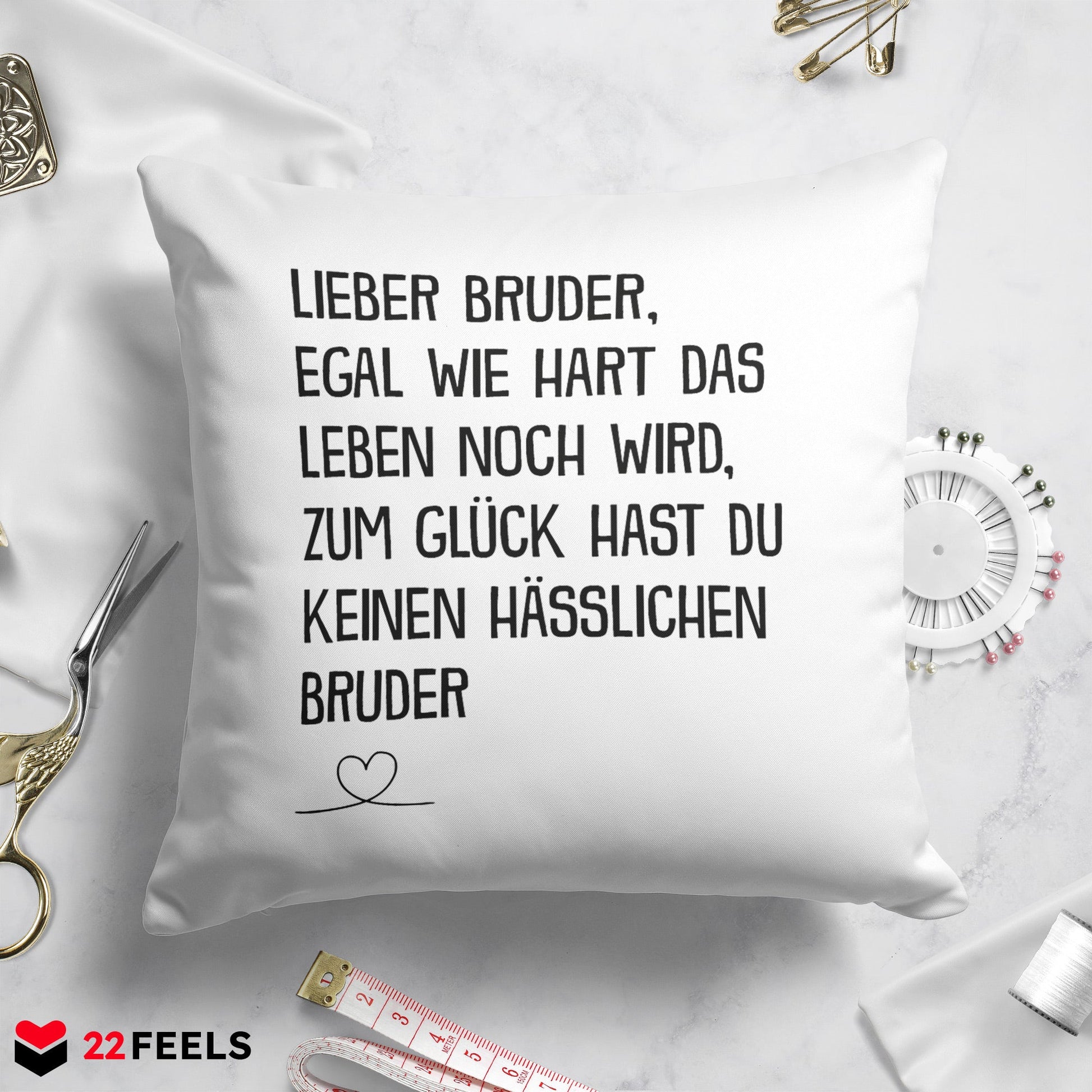 22Feels® Bruder Geschenk vom anderen Bruder - Kissen mit Spruch (Weiss 40x40cm)-Kissen Weiss 40x40-22Feels