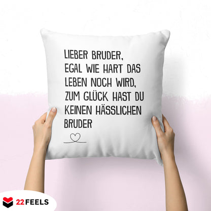 22Feels® Bruder Geschenk vom anderen Bruder - Kissen mit Spruch (Weiss 40x40cm)-Kissen Weiss 40x40-22Feels