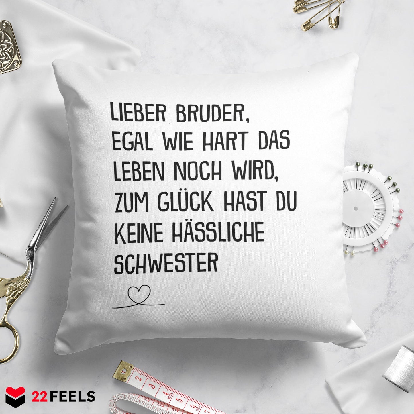 22Feels® Bruder Geschenk von der Schwester - Kissen mit Spruch (Weiss 40x40cm)-Kissen Weiss 40x40-22Feels