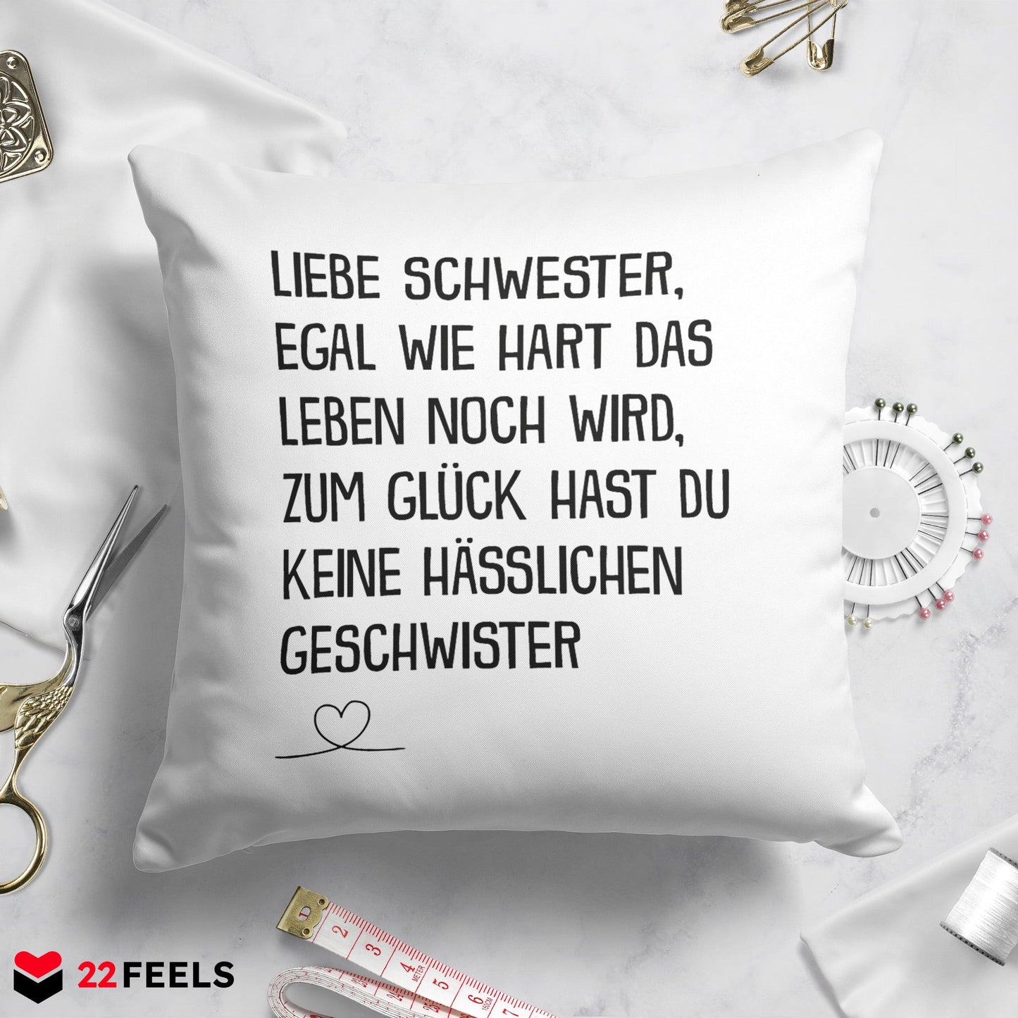 22Feels® Schwester Geschenk - Kissen mit Spruch (Weiss 40x40cm)-Kissen Weiss 40x40-22Feels