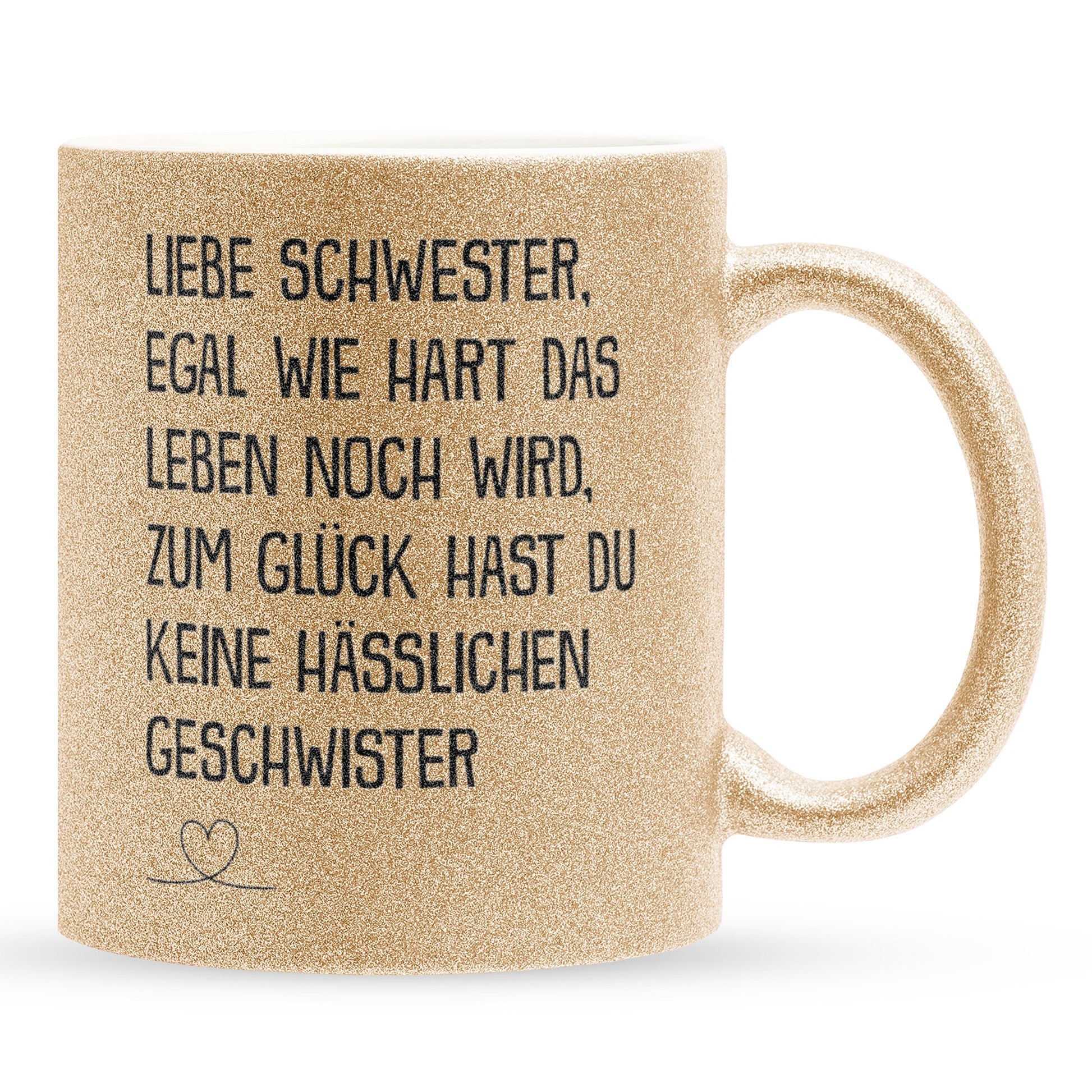 22Feels® Schwester Geschenk - Glitzertasse mit Spruch (Gold, 320ml)-Glitzertasse Gold 320ml-22Feels