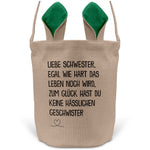 22Feels® Schwester Geschwister Osterkorb mit Henkel Ostergeschenk Tragetasche Ostern Deko Osternest Körbchen Hasenohren (Beige/Grün)-Ostern Tragetasche-22Feels