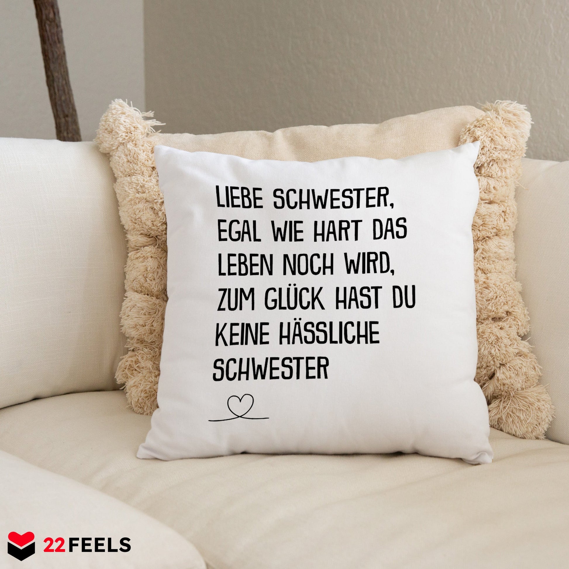 22Feels® Schwester Geschenk von der anderen Schwester - Kissen mit Spruch (Weiss 40x40cm)-Kissen Weiss 40x40-22Feels