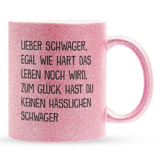 22Feels® Schwager Geschenk von Schwager - Glitzertasse mit Spruch (Pink, 320ml)-Glitzertasse Pink 320ml-22Feels