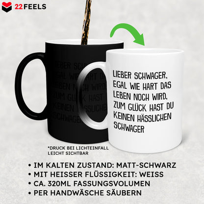 22Feels® Schwager Geschenk von Schwager - Zaubertasse mit Spruch (Matt-Schwarz und Weiss, 320ml)-Farbwechsel Tasse Matt 320ml-22Feels
