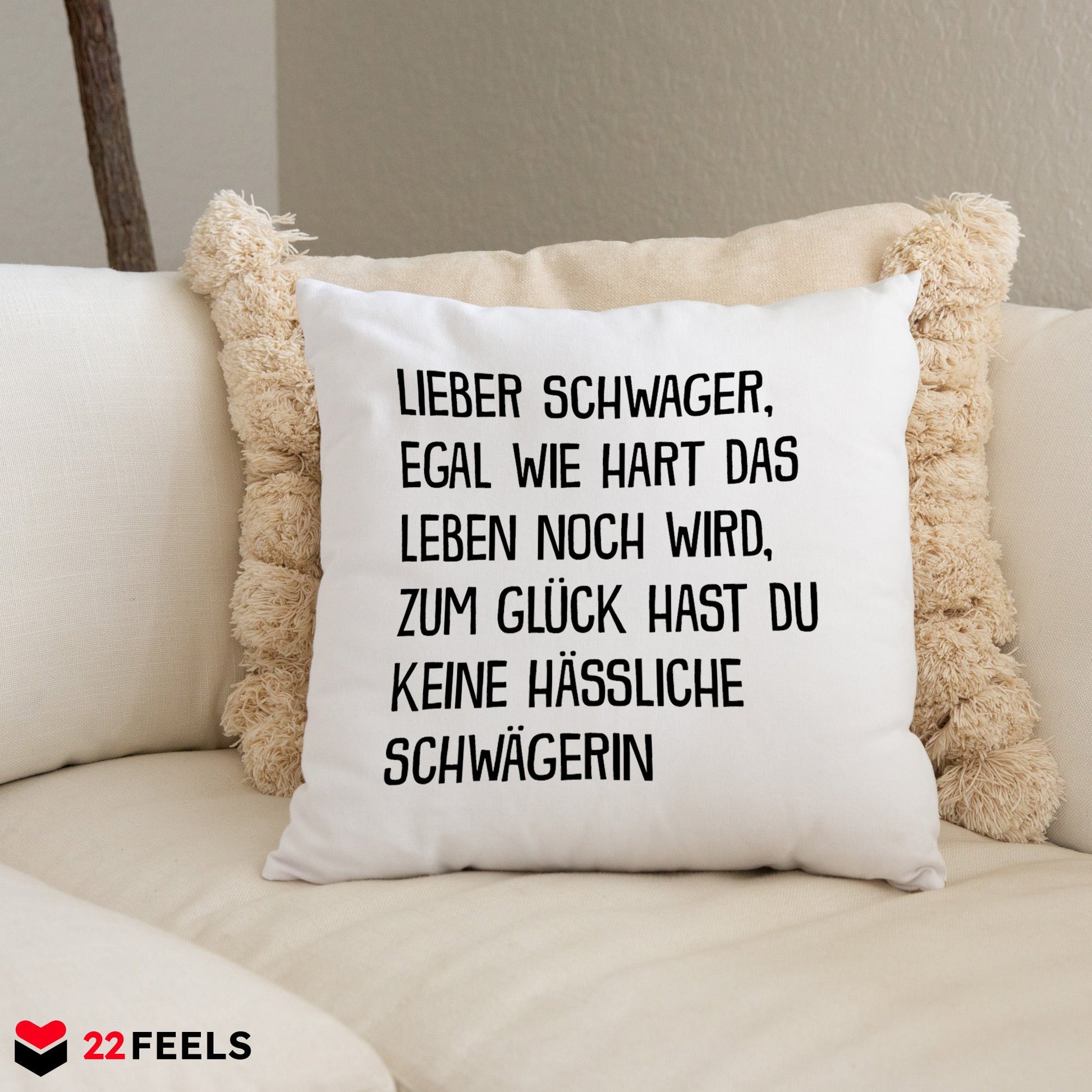 22Feels® Schwager Geschenk von Schwägerin - Kissen mit Spruch (Weiss 40x40cm)-Kissen Weiss 40x40-22Feels