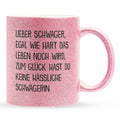 22Feels® Schwager Geschenk von Schwägerin - Glitzertasse mit Spruch (Pink, 320ml)-Glitzertasse Pink 320ml-22Feels