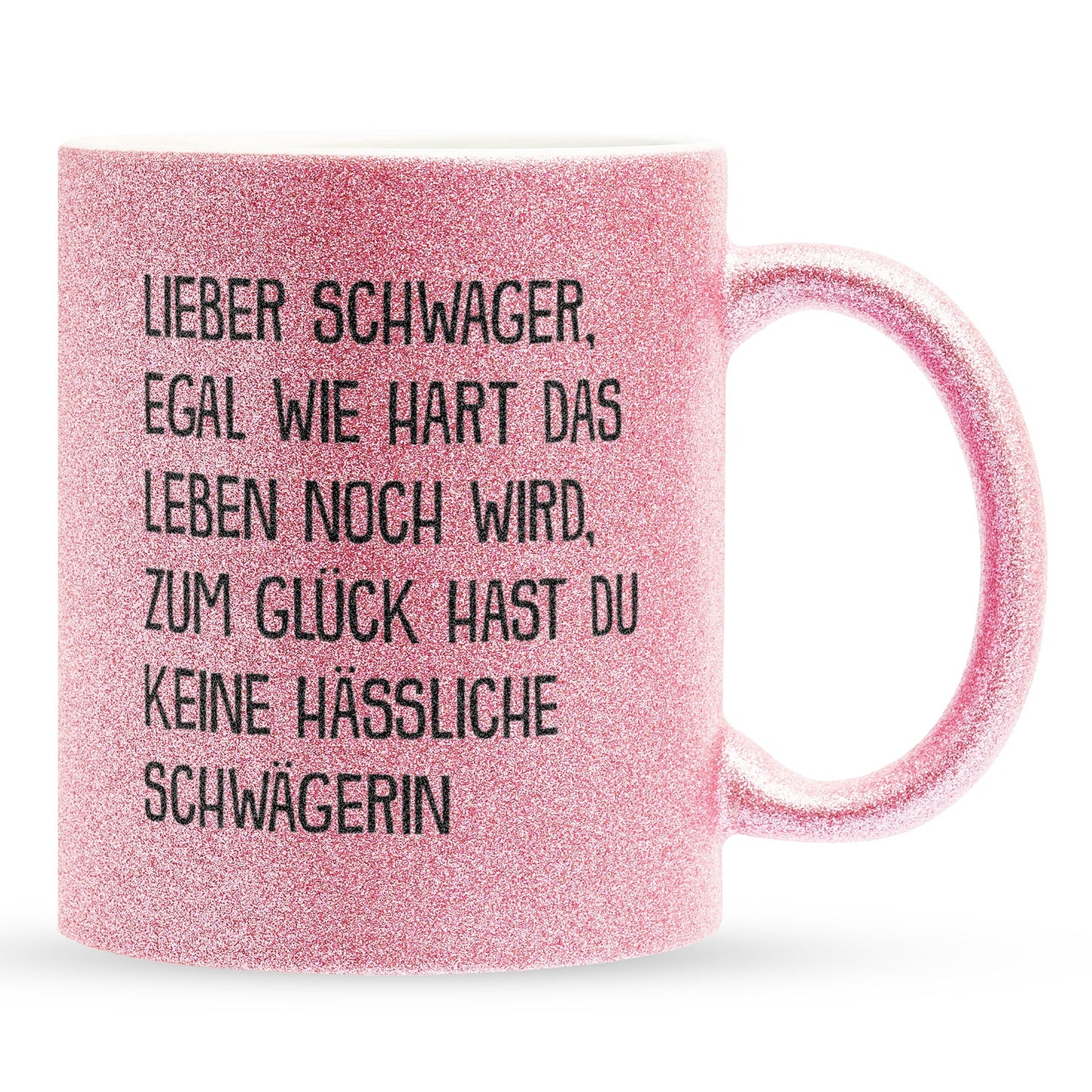 22Feels® Schwager Geschenk von Schwägerin - Glitzertasse mit Spruch (Pink, 320ml)-Glitzertasse Pink 320ml-22Feels
