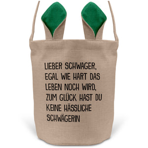 22Feels® Schwager Osterkorb von Schwägerin mit Henkel Ostergeschenk Tragetasche Ostern Deko Osternest Körbchen Hasenohren (Beige/Grün)-Ostern Tragetasche-22Feels