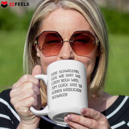 22Feels® Schwägerin Geschenk von Schwager - XL Tasse mit Spruch (Weiss, 440ml)-Weisse XL Tasse 440ml-22Feels