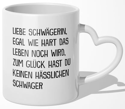 22Feels® Schwägerin Geschenk von Schwager - Tasse mit Spruch (Herzhenkel, Weiss, 320ml)-Tasse Weiss Herzhenkel 320ml-22Feels
