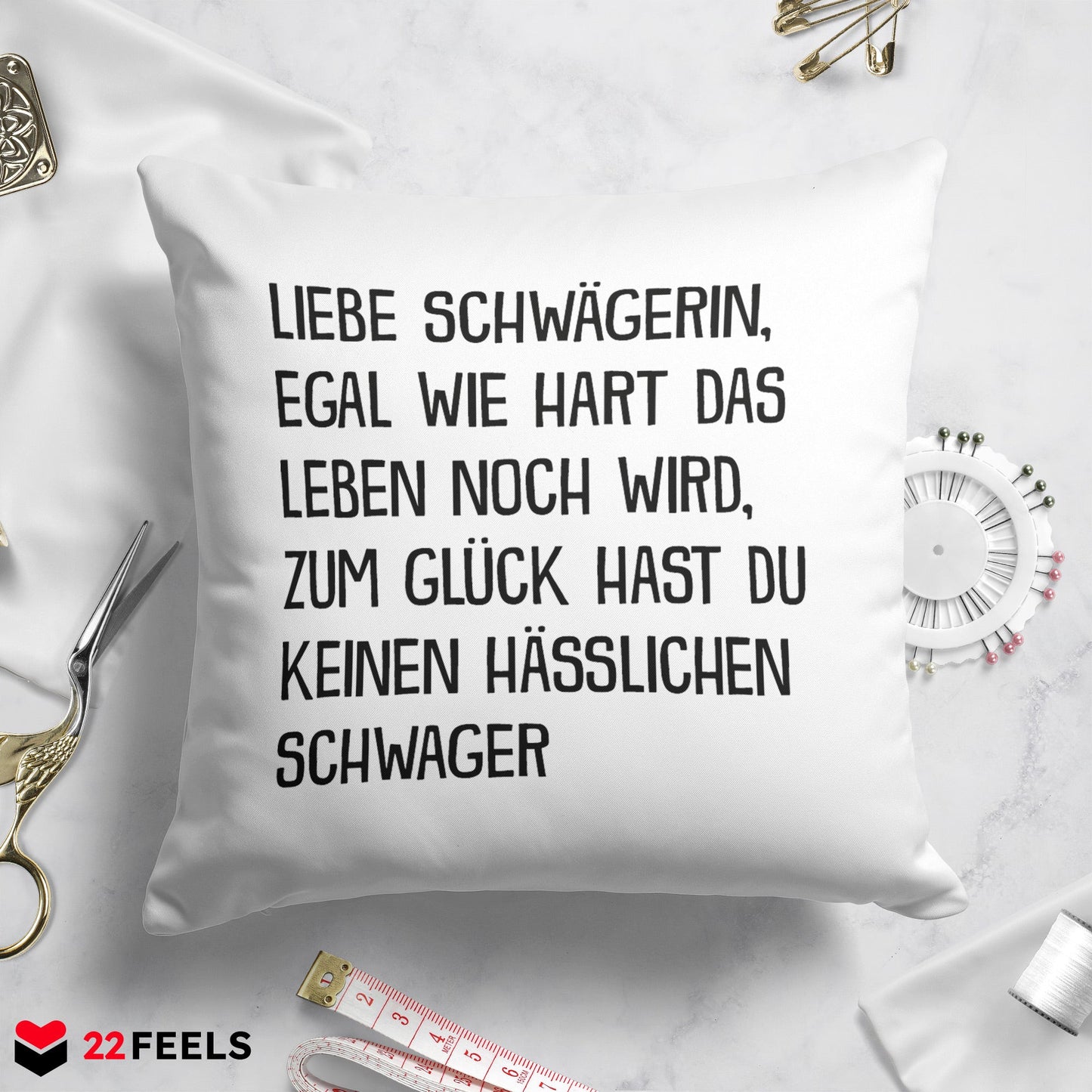 22Feels® Schwägerin Geschenk von Schwager - Kissen mit Spruch (Weiss 40x40cm)-Kissen Weiss 40x40-22Feels
