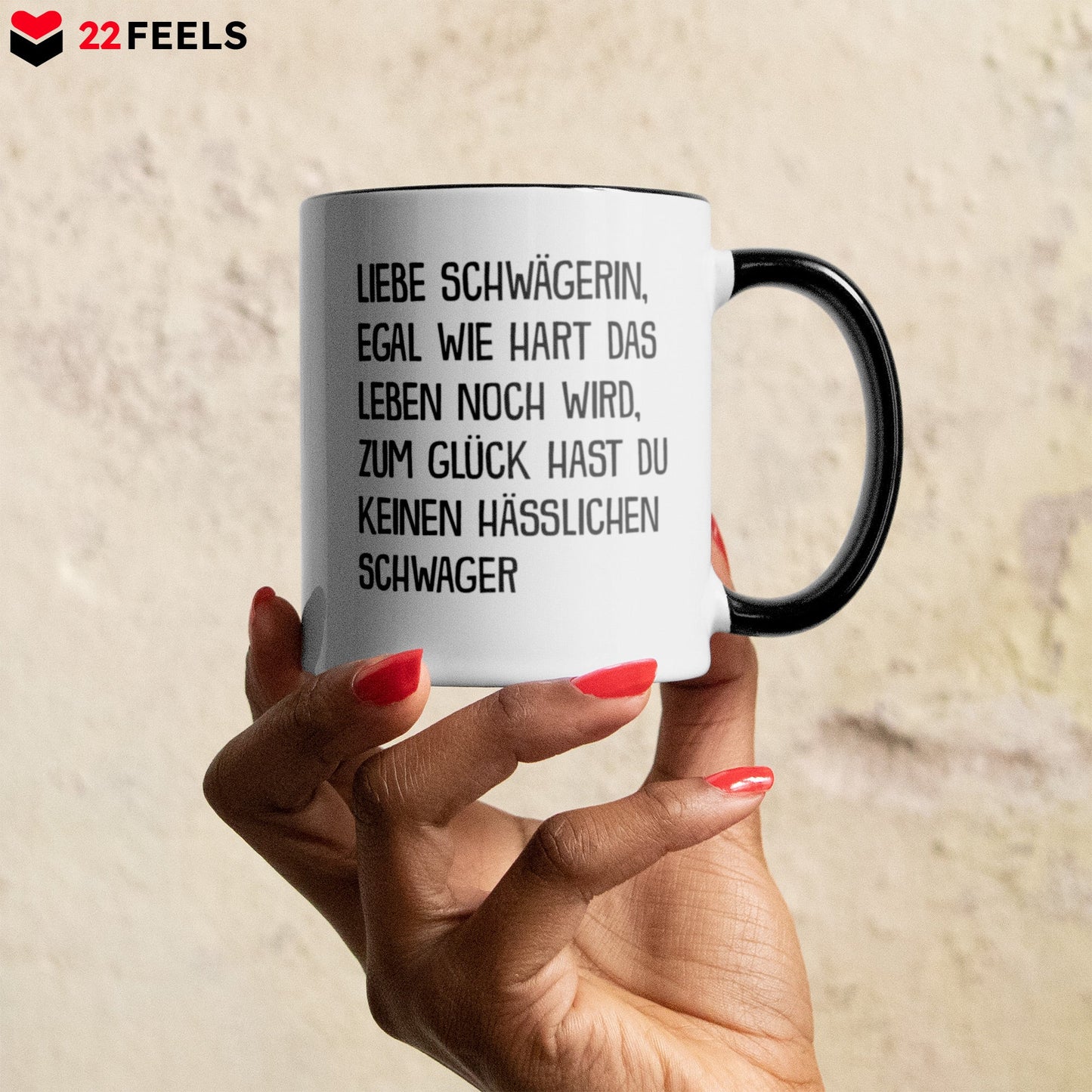 22Feels® Schwägerin Geschenk von Schwager - Tasse mit Spruch (Weiss-Schwarz, 320ml)-TwoTone Tasse Weiss-Schwarz 320ml-22Feels