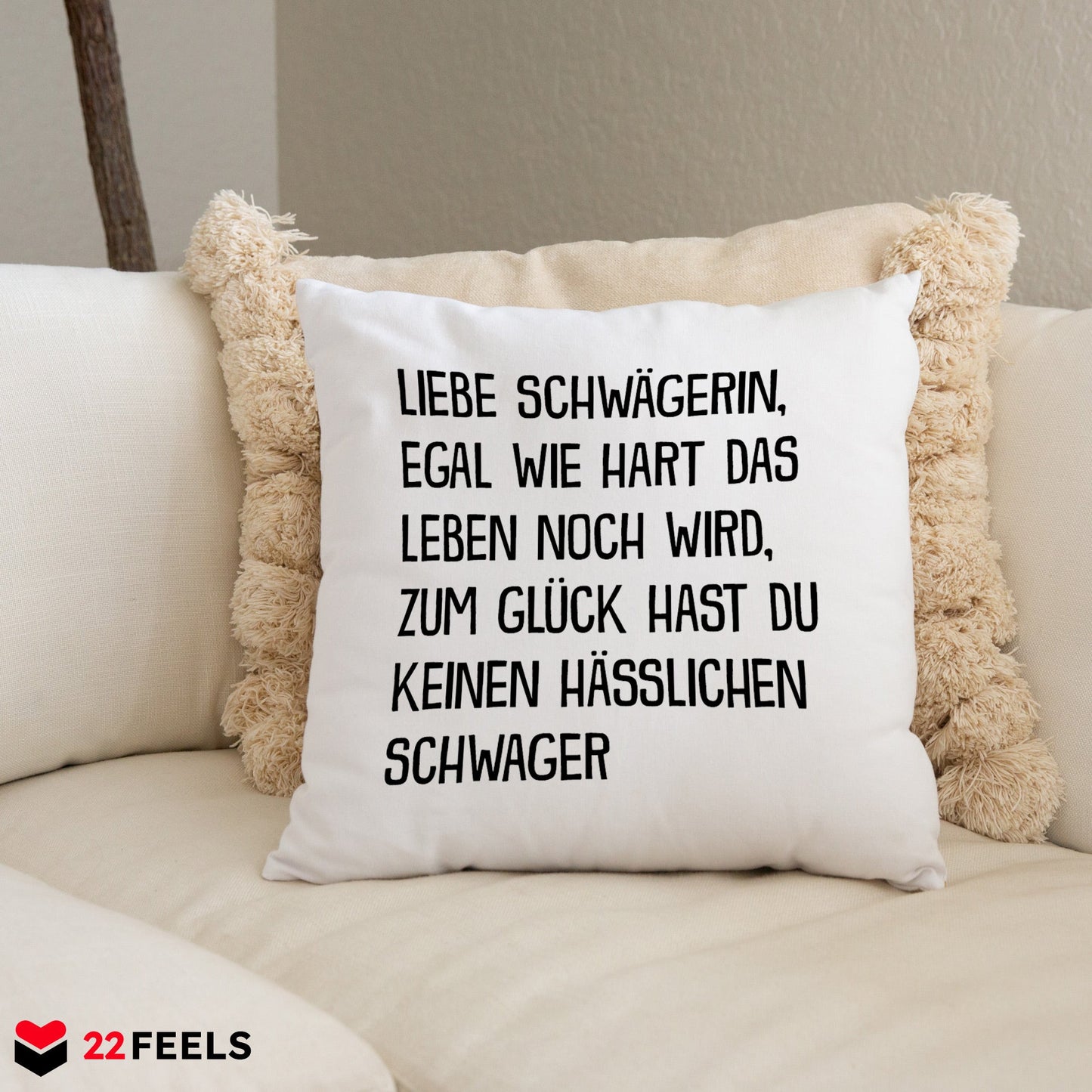 22Feels® Schwägerin Geschenk von Schwager - Kissen mit Spruch (Weiss 40x40cm)-Kissen Weiss 40x40-22Feels