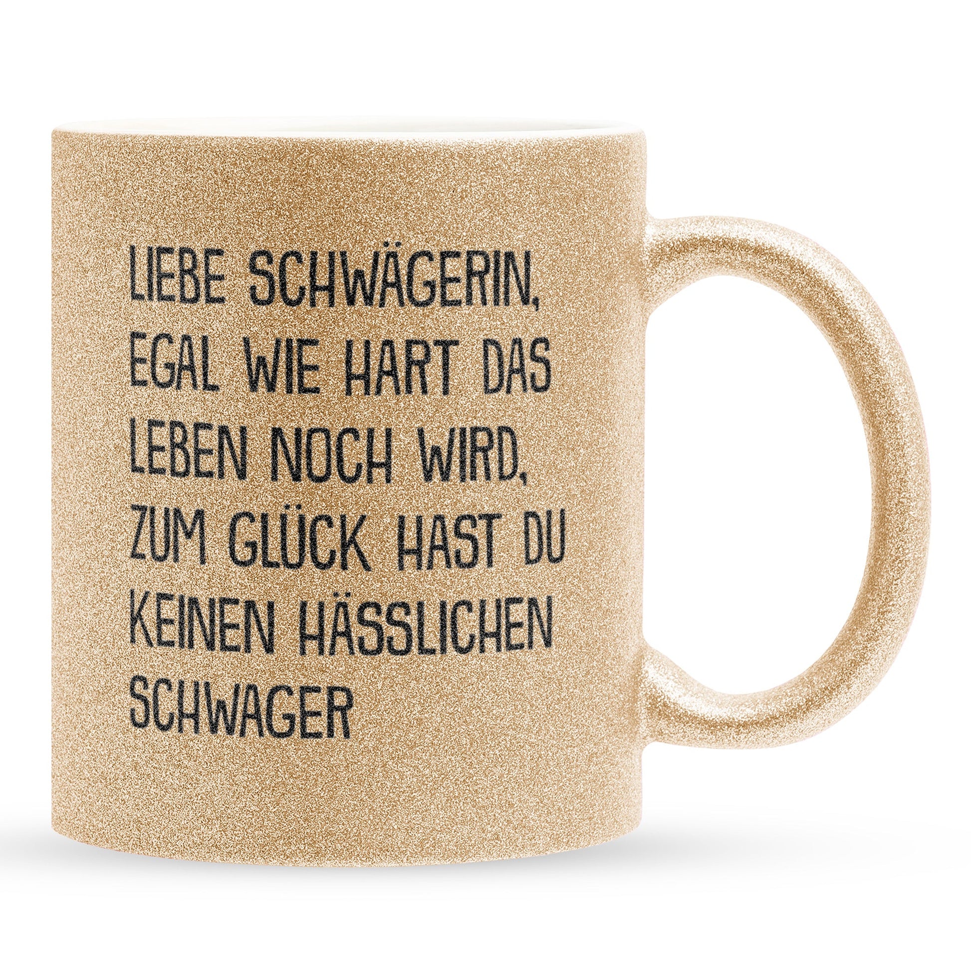 22Feels® Schwägerin Geschenk von Schwager - Glitzertasse mit Spruch (Gold, 320ml)-Glitzertasse Gold 320ml-22Feels