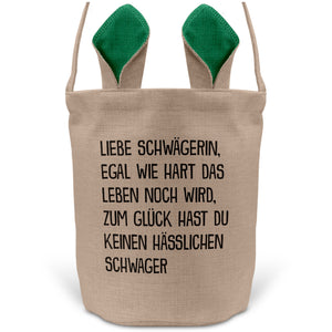 22Feels® Schwägerin Osterkorb von Schwäger mit Henkel Ostergeschenk Tragetasche Ostern Deko Osternest Körbchen Hasenohren (Beige/Grün)-Ostern Tragetasche-22Feels