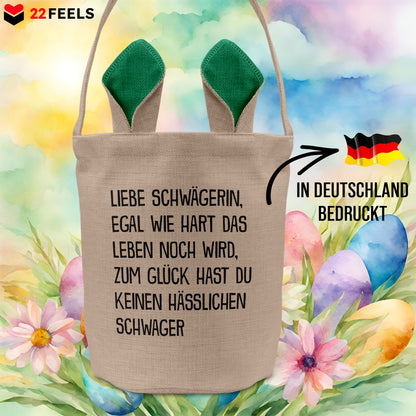 22Feels® Schwägerin Osterkorb von Schwäger mit Henkel Ostergeschenk Tragetasche Ostern Deko Osternest Körbchen Hasenohren (Beige/Grün)-Ostern Tragetasche-22Feels