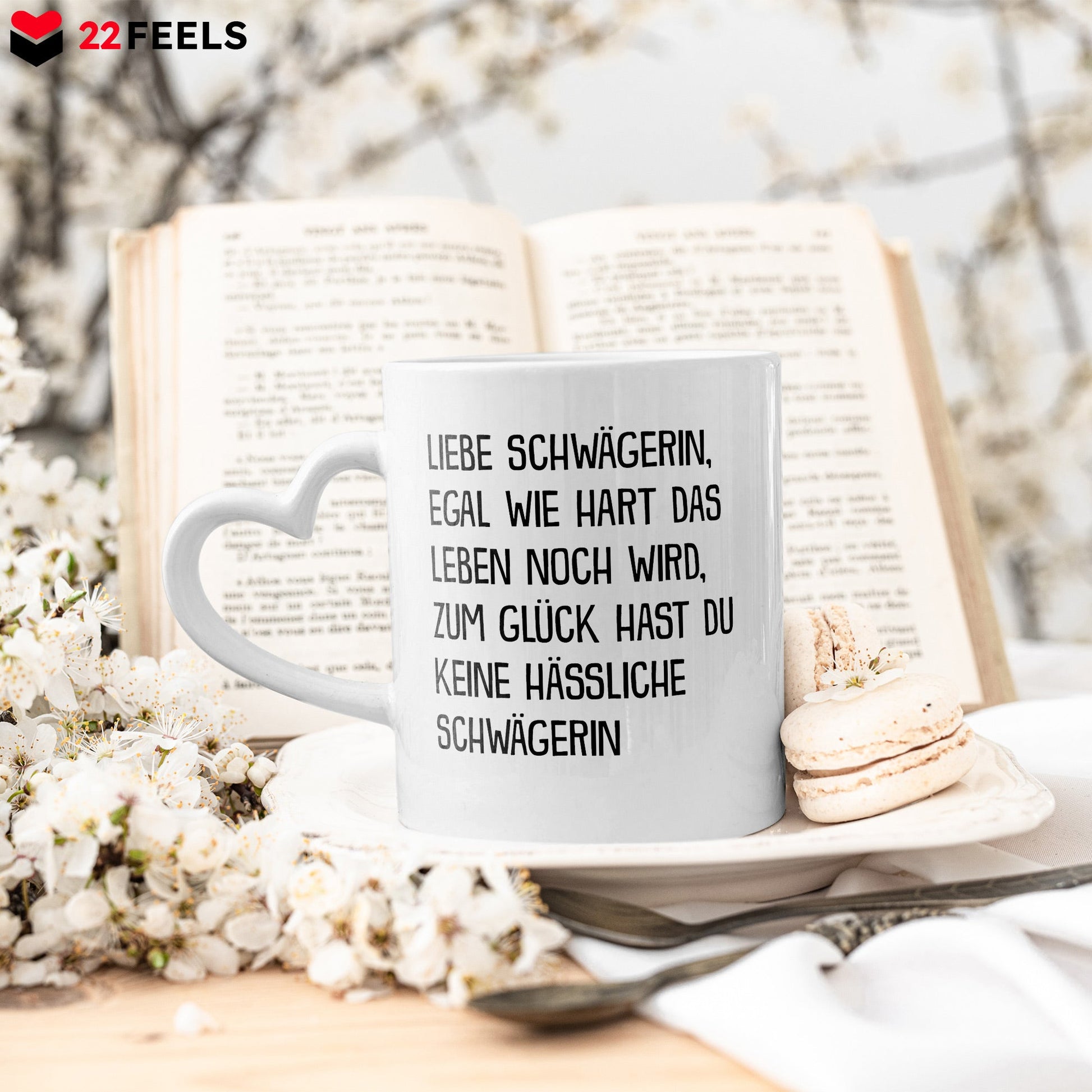 22Feels® Schwägerin Geschenk von Schwägerin - Tasse mit Spruch (Herzhenkel, Weiss, 320ml)-Tasse Weiss Herzhenkel 320ml-22Feels