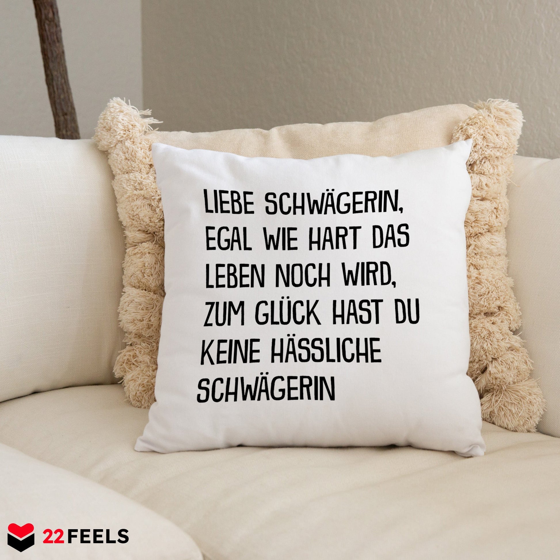 22Feels® Schwägerin Geschenk von Schwägerin - Kissen mit Spruch (Weiss 40x40cm)-Kissen Weiss 40x40-22Feels