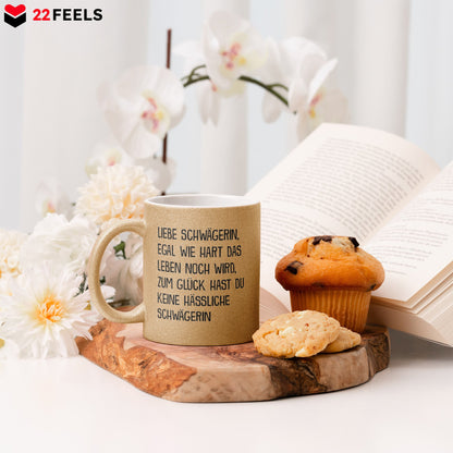 22Feels® Schwägerin Geschenk von Schwägerin - Glitzertasse mit Spruch (Gold, 320ml)-Glitzertasse Gold 320ml-22Feels