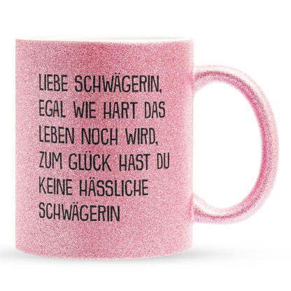 22Feels® Schwägerin Geschenk von Schwägerin - Glitzertasse mit Spruch (Pink, 320ml)-Glitzertasse Pink 320ml-22Feels