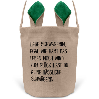 22Feels® Schwägerin Osterkorb von Schwägerin mit Henkel Ostergeschenk Tragetasche Ostern Deko Osternest Körbchen Hasenohren (Beige/Grün)-Ostern Tragetasche-22Feels