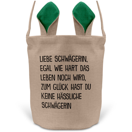 22Feels® Schwägerin Osterkorb von Schwägerin mit Henkel Ostergeschenk Tragetasche Ostern Deko Osternest Körbchen Hasenohren (Beige/Grün)-Ostern Tragetasche-22Feels