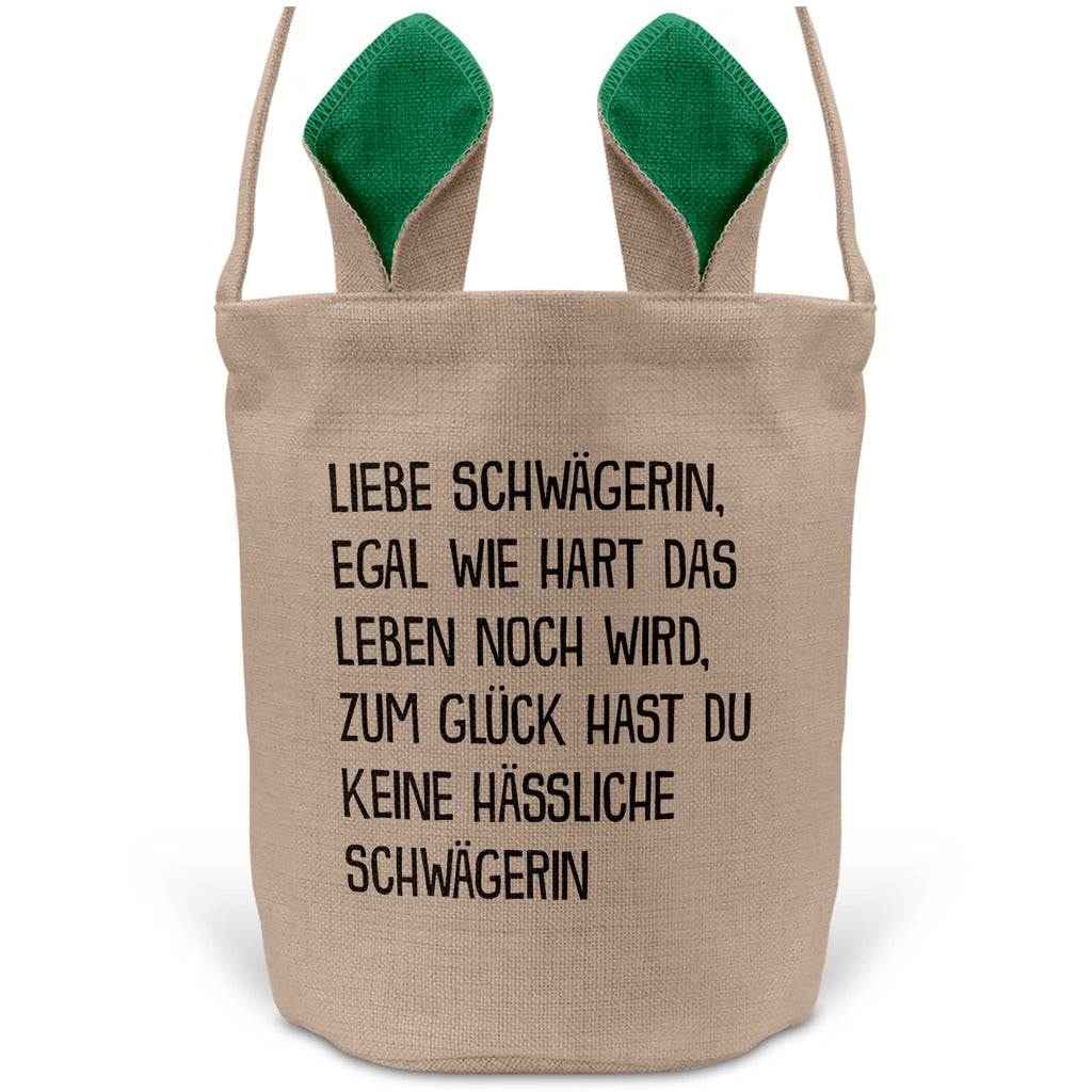 22Feels® Schwägerin Osterkorb von Schwägerin mit Henkel Ostergeschenk Tragetasche Ostern Deko Osternest Körbchen Hasenohren (Beige/Grün)-Ostern Tragetasche-22Feels