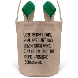 22Feels® Schwägerin Osterkorb von Schwägerin mit Henkel Ostergeschenk Tragetasche Ostern Deko Osternest Körbchen Hasenohren (Beige/Grün)-Ostern Tragetasche-22Feels