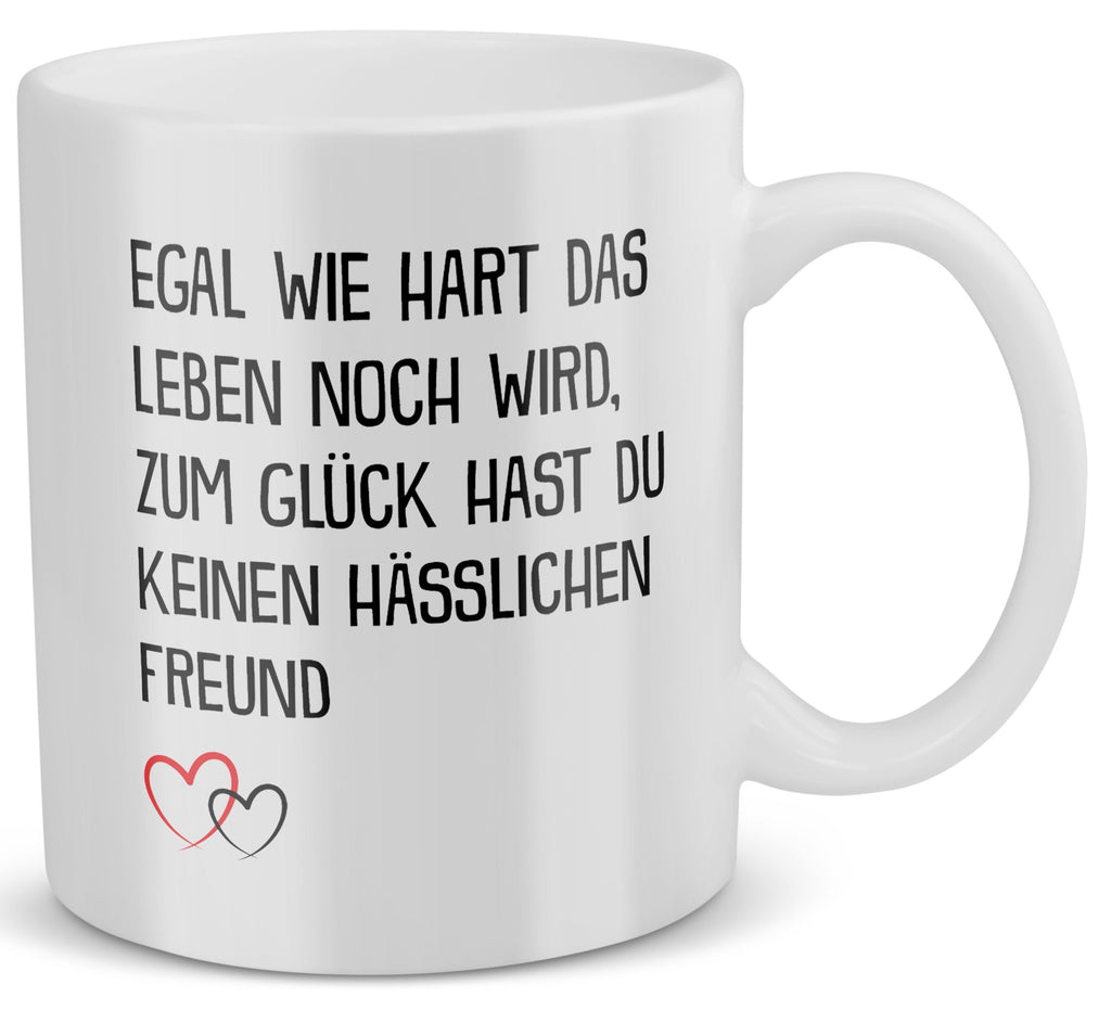 22Feels® Freundin Geschenk zum Jahrestag, Valentinstag etc. - Tasse mit Spruch: Egal Wie Hart (Weiss, 320ml)-Weisse Tasse 320ml-22Feels