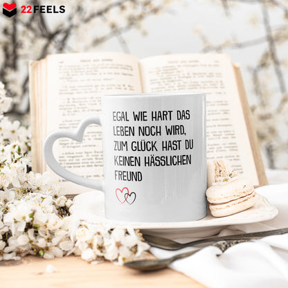 22Feels® Freundin Geschenk zum Jahrestag, Valentinstag etc. - Tasse mit Spruch (Herzhenkel, Weiss, 320ml)-Tasse Weiss Herzhenkel 320ml-22Feels