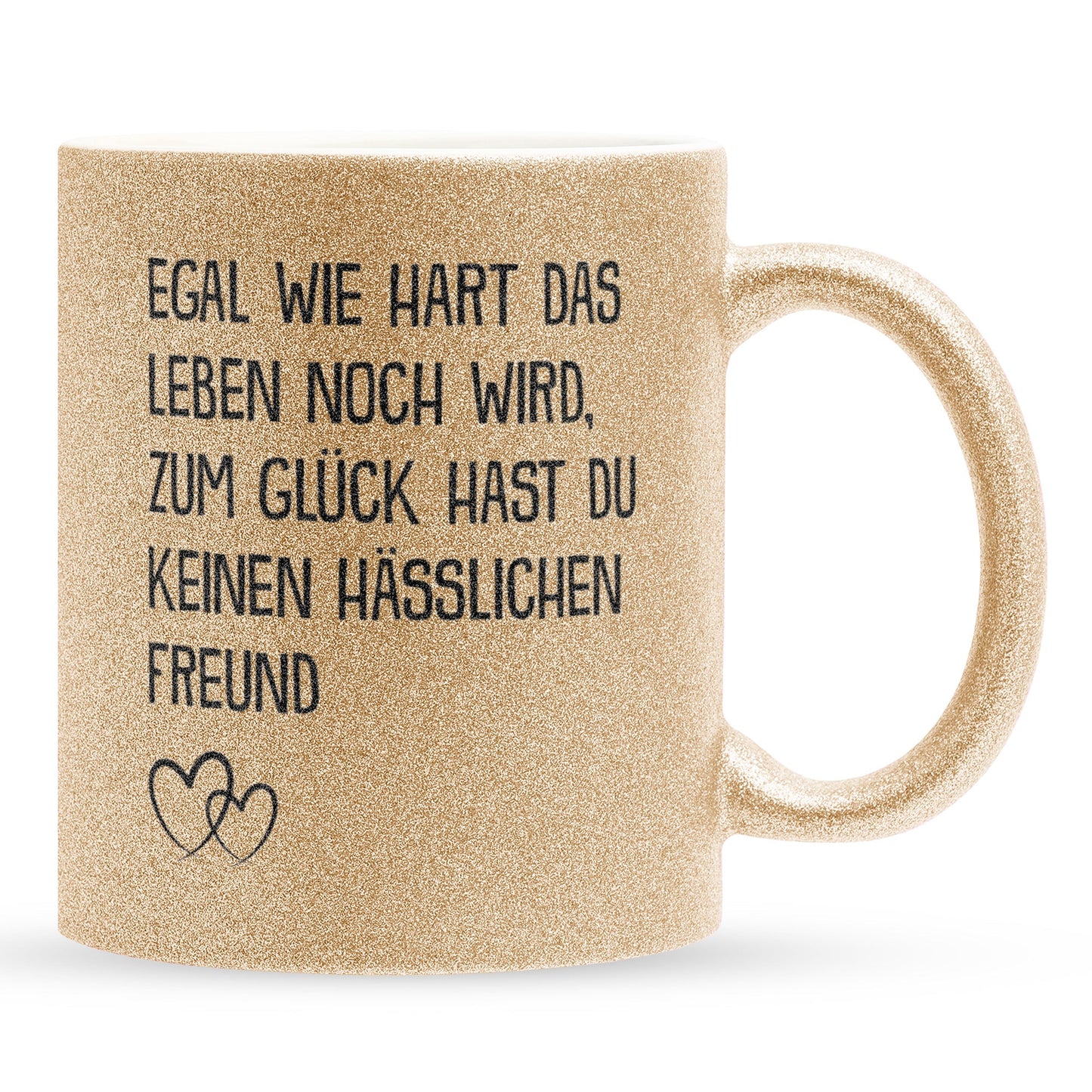 22Feels® Freundin Geschenk zum Jahrestag, Valentinstag etc. - Glitzertasse mit Spruch (Gold, 320ml)-Glitzertasse Gold 320ml-22Feels