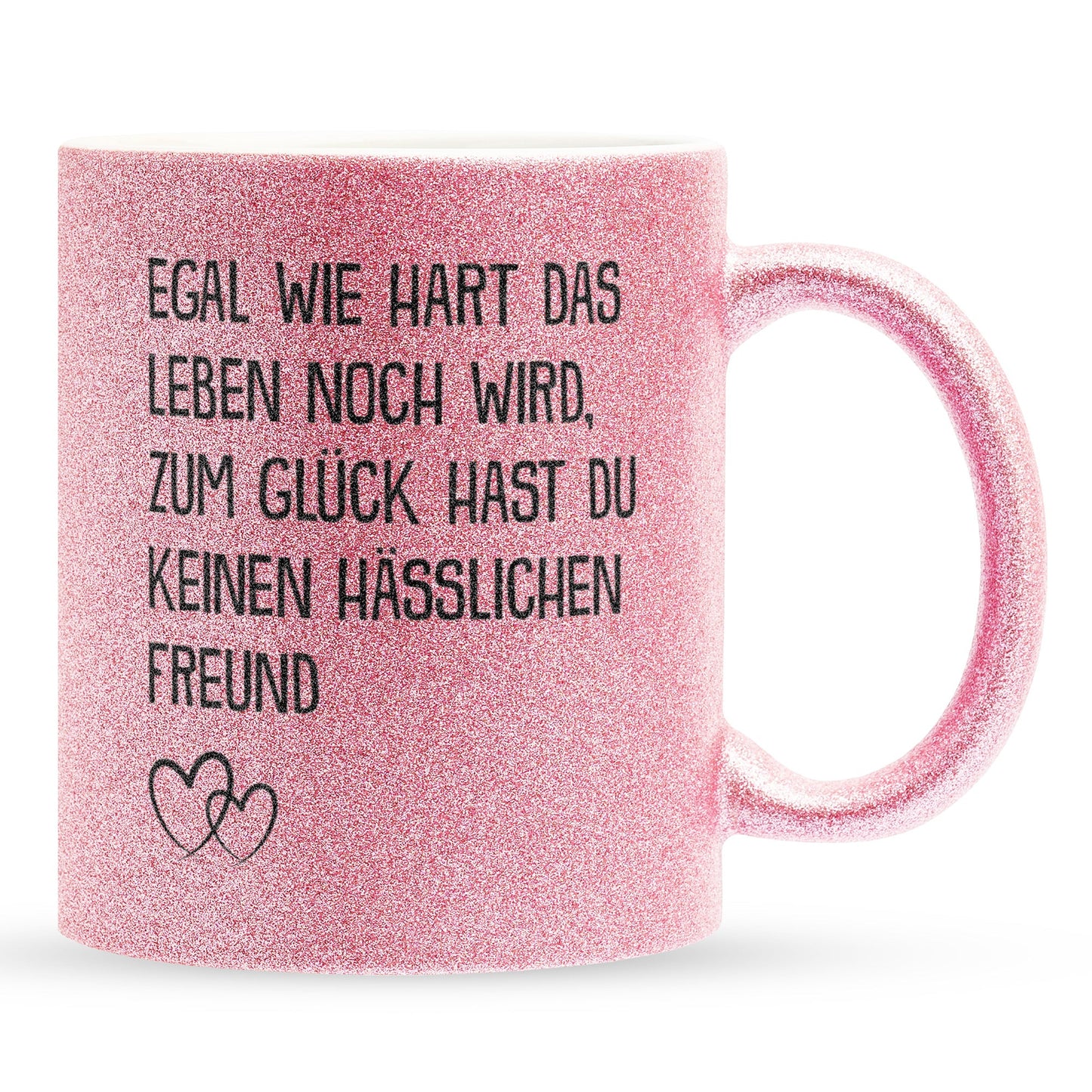 22Feels® Freundin Geschenk zum Jahrestag, Valentinstag etc. - Glitzertasse mit Spruch (Pink, 320ml)-Glitzertasse Pink 320ml-22Feels